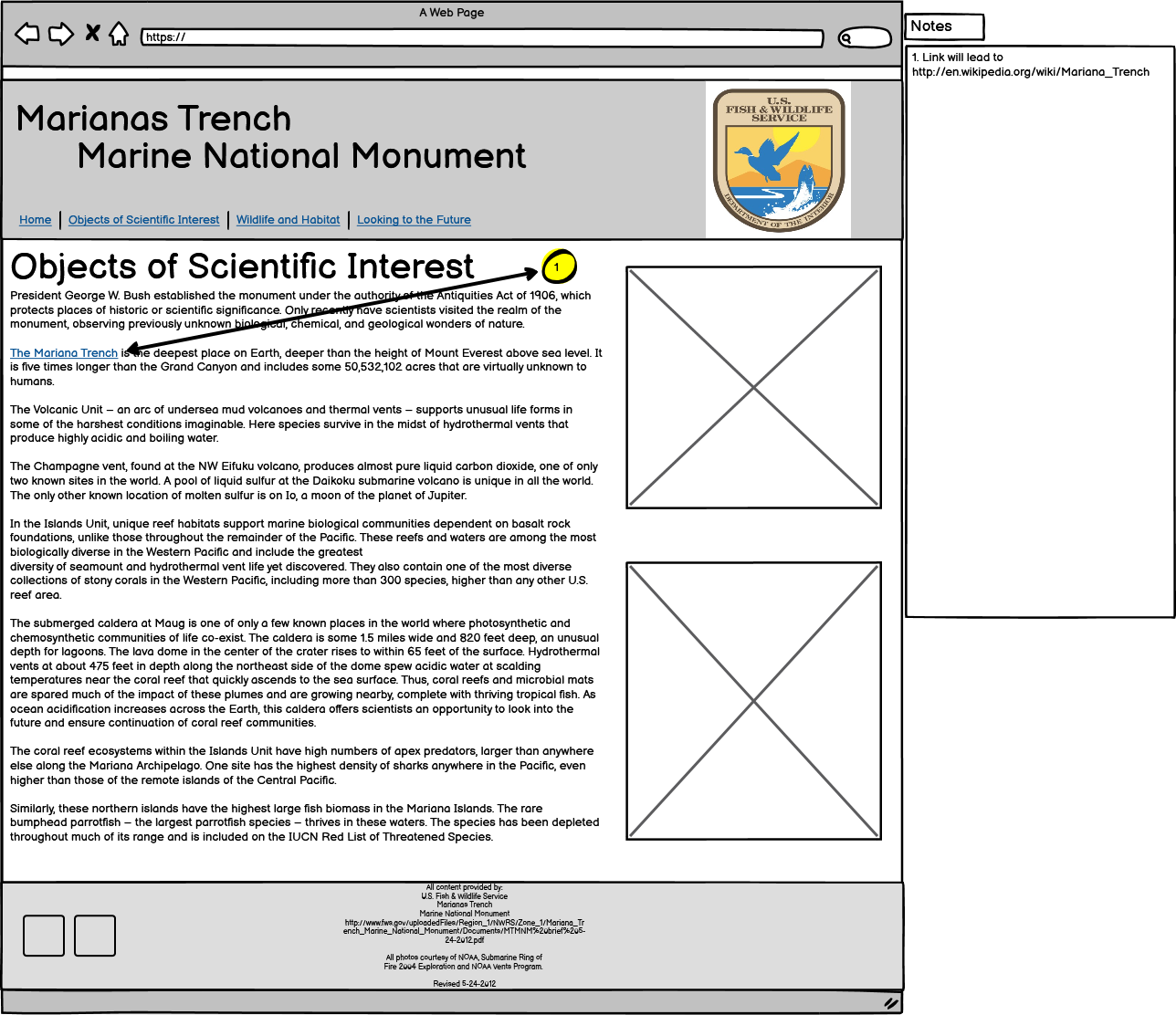 a wireframe for the objects of scientific interests page